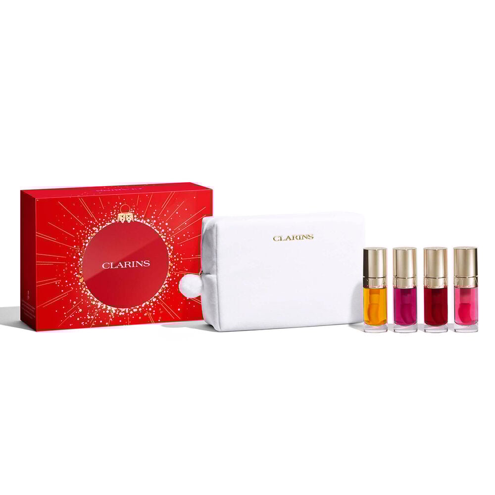 Packshot of Clarins Lip Oils Christmas gift set featuring must-have shades for everyday beauty and naturally enhanced lips
