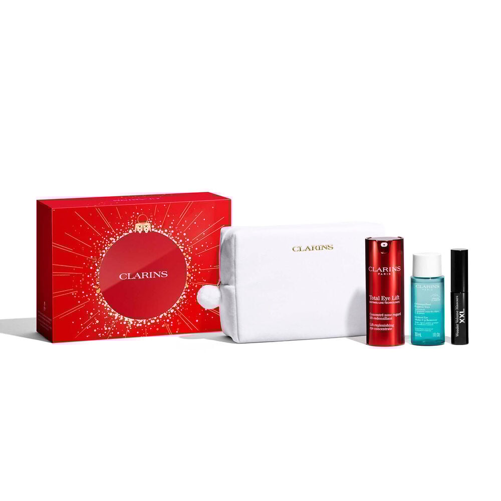 Packshot of Clarins Eye Skincare Christmas gift set with must-have products to care for your complete eye routine daily