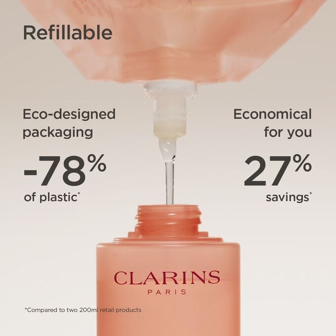 Focus on the refill, highlighting that it reduces plastic use by 78% and that you save 27% of money.