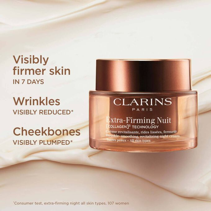 Packshot of the Extra Firming Night Cream to illustrate the cheek plumping, face contour defining, and nasolabial fold effect.