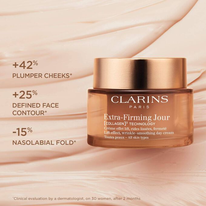 Packshot of the Extra Firming Day Cream to illustrate the cheek plumping, face contour defining, and nasolabial fold effect.