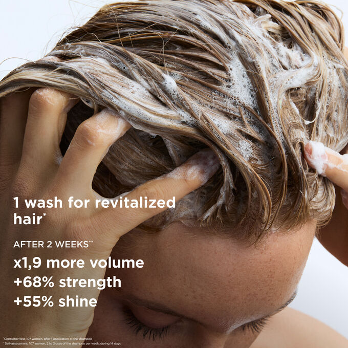 Volume shampoo for flat hair results: sixty-eight percent more strength and increased shine after two weeks of washing