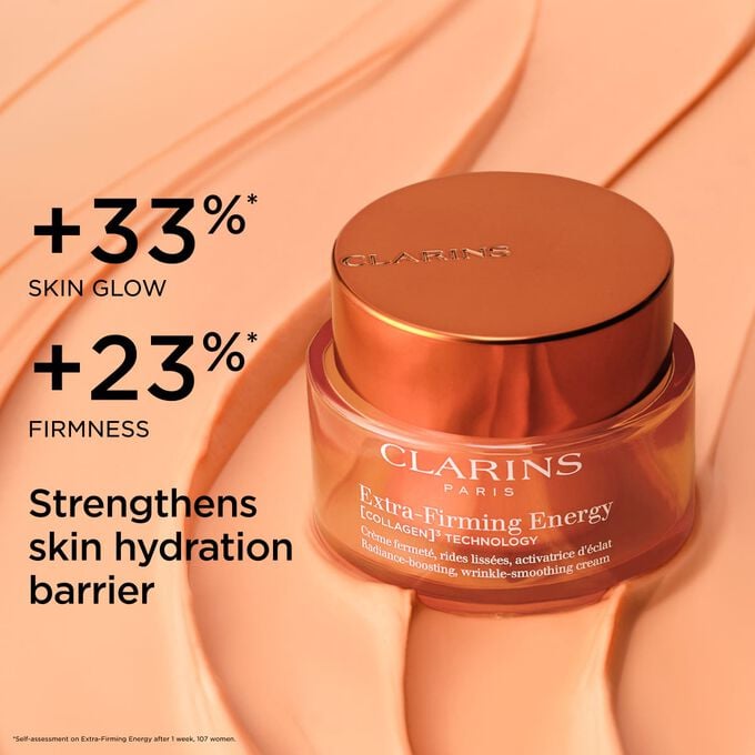 Packshot of Collagen Boost cream on a textured ground, highlighting skin glow, firmness, and strengthened hydration barrier effects
