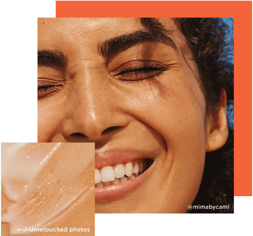 Orange coloured background, Model balance skin, Texture on skin cream Orange coloured background, Model balance skin, Texture on skin cream